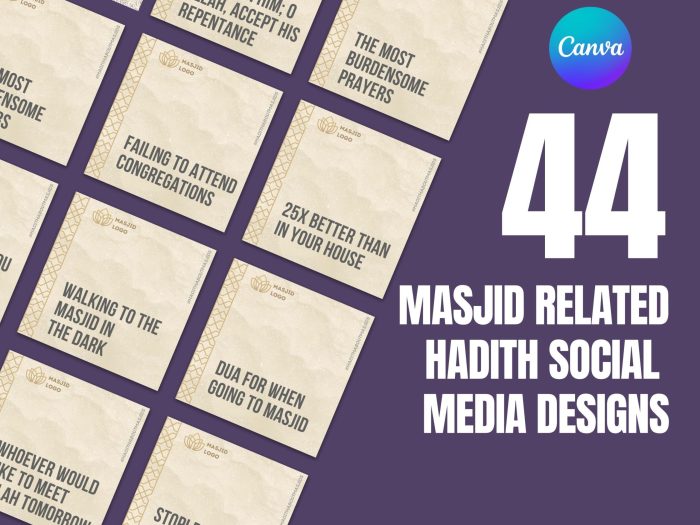 44 x Masjid Social Media Designs + Content + Hashtags | Masjid Related Hadith Collection | Mosque Social Media Content Ideas