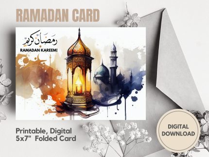 Ramadan Mubarak Greeting Card | Digital Ramadan Mubarak Card | Watercolour Ramadan Card | Printable Ramadhan Card | Instant download