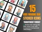 Muslim Kids Making Dua Sticker Icons | Hijabi Girl Making Dua PNG Icons | Muslim Boy Praying | Muslim Kids Icons Clipart Set