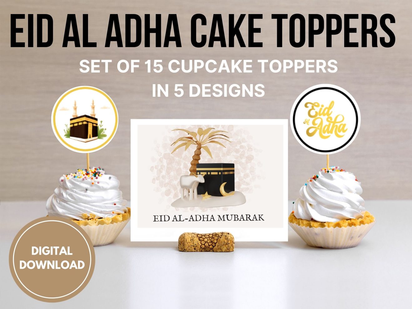 Eid Al Adha Mubarak Cupcake Toppers Printable | Printable Eid Mubarak ...